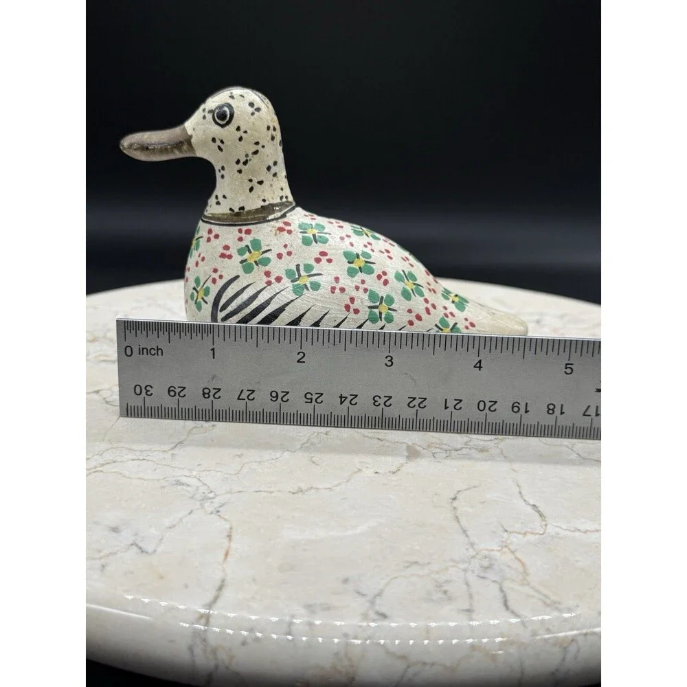 Vintage Mexican Wood Duck Hand Painted Floral Folk Art Carved Mexico Figurine